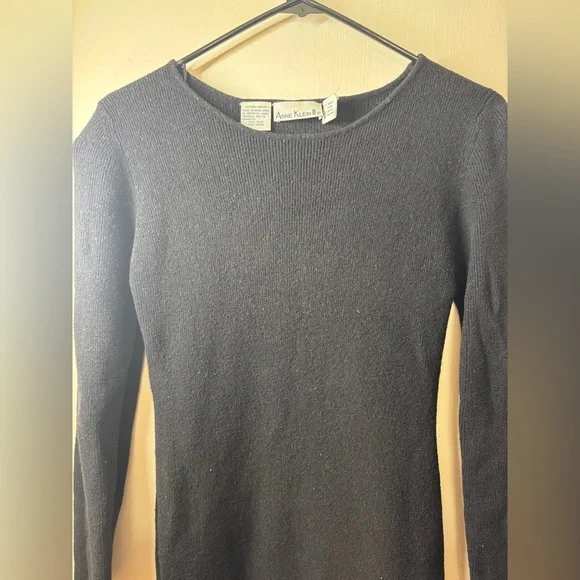 Vintage Anne Klein II Wool Blend Black Knit Midi Sweater Dress Size XS - Picture 3 of 16